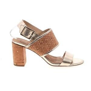 Donald J Pliner Gold Leather Cork Strappy Block Heel Sandal Shoe Size 9